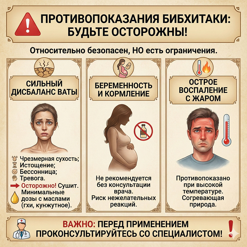 Противопоказания бибхитаки: дисбаланс ваты, беременность, острое воспаление