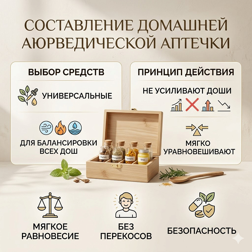 Десять базовых аюрведических средств в баночках на деревянной полке для мягкого очищения организма и снятия стресса