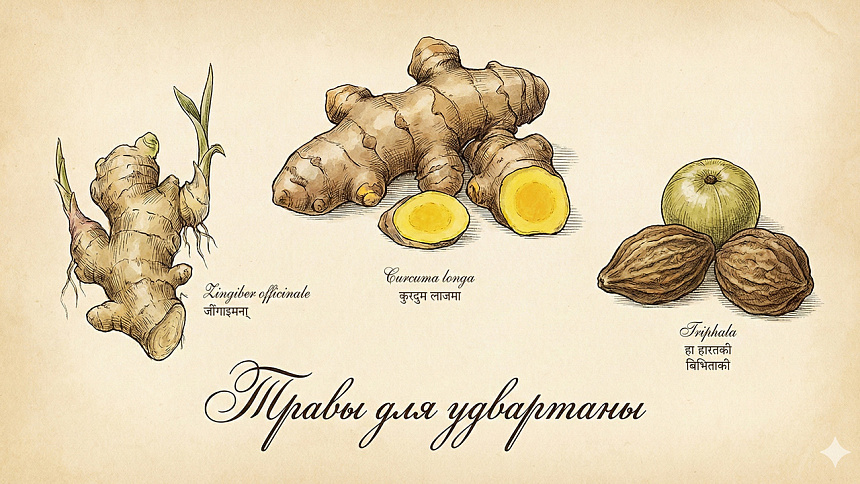 Мощное трио: имбирь согревает, куркума снимает воспаление, трифала очищает