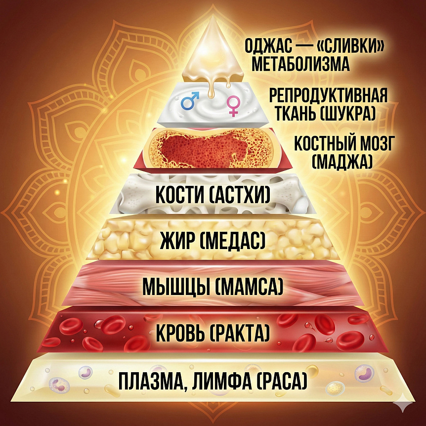 Пирамида дхату: аюрведическая схема тканей тела и оджаса