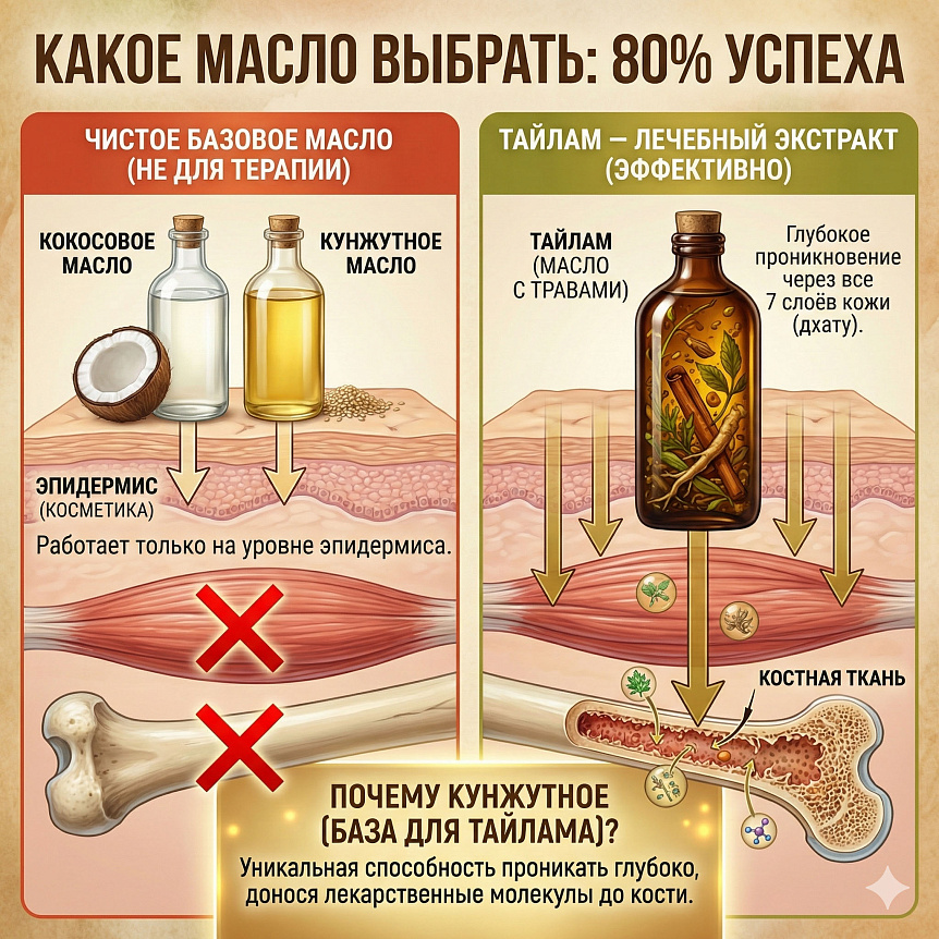 Сравнение эффективности базового масла и лечебного тайлама для терапии