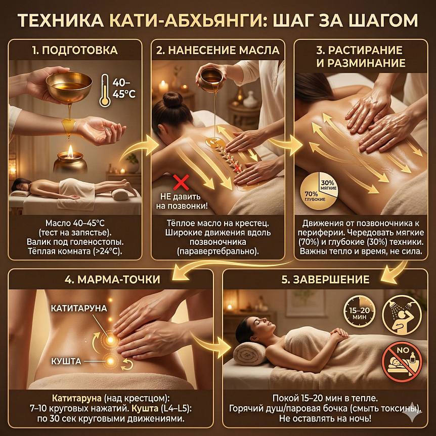 Пошаговая техника выполнения масляного массажа спины Кати-абхьянга